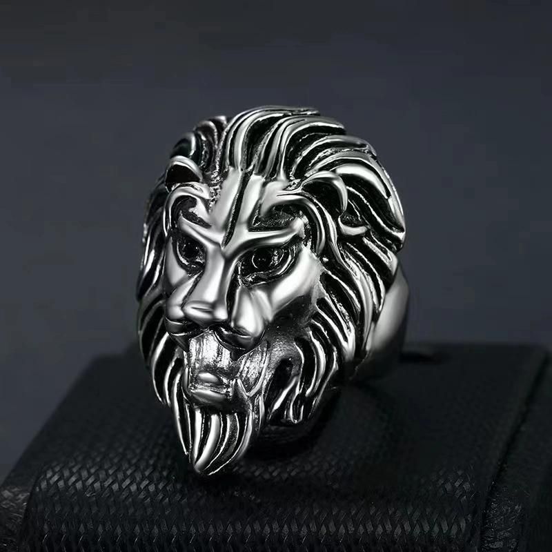 316 Stainless Steel Hip-Hop Lion Head Hand-Polished Vacuum Plating Gold Men′ S Ring