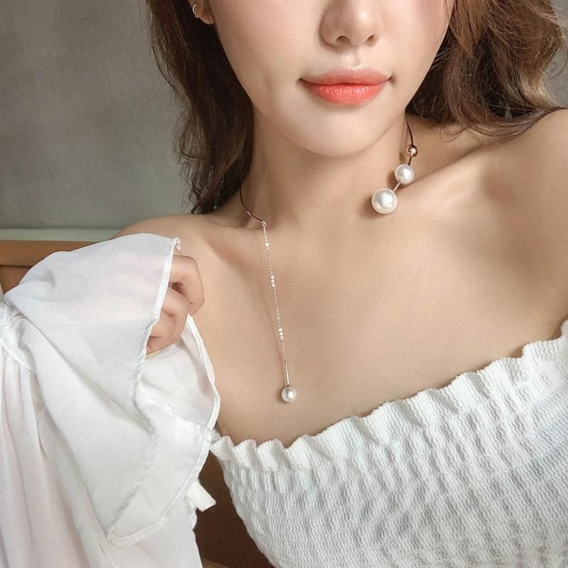 Elegant Big White Imitation Pearl Choker Necklace Clavicle Chain Fashion Necklace for Women Wedding Jewelry Collar 2022 New Dropshipping Wholesale