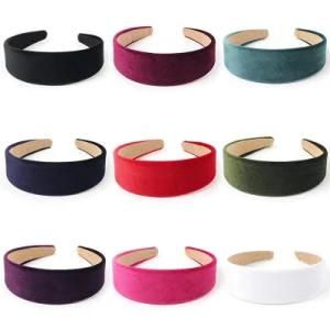 Classic Simple Style Plain Colour Velvet Hair Bands Bright Colour Wide Headband for Girls