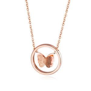 Gold Plated Stainless Steel Ring Frosted Butterfly Necklace