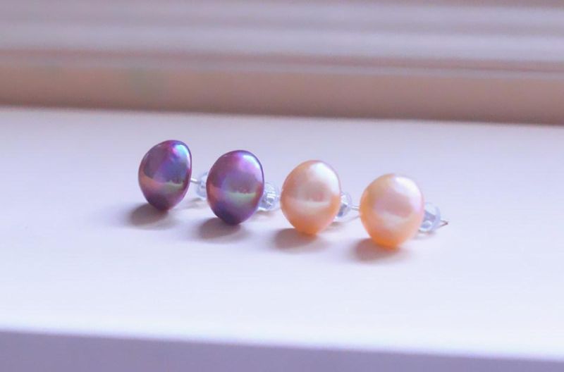 Cheap Half Round Natural Cultured Freshwater Mabe Pearl Stud Earrings Wholesale in Bulk