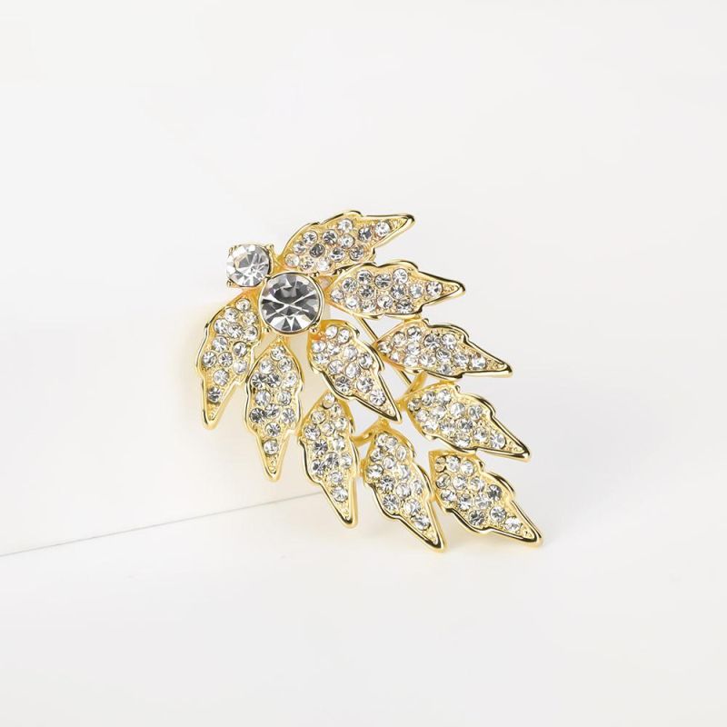 Fashion Zircon Display Crystal Brooch in Leaf Design