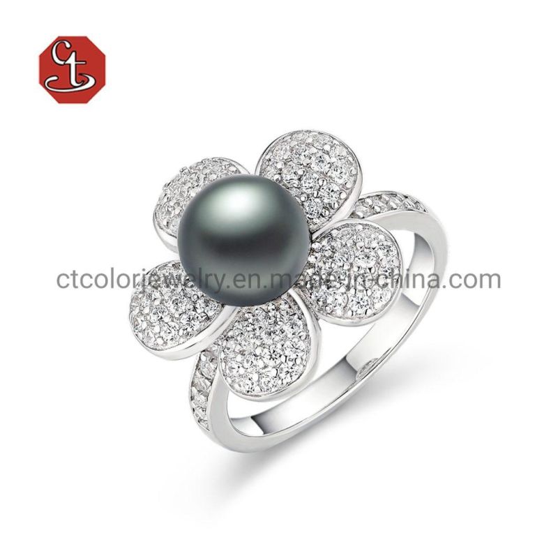 New Style Flower Shape Prong Set Silver Rings Fashion Jewelry Silver Jewelry