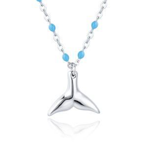 Fashion Stainless Steel Bead Chain Summer Silver Whale Tail Pendant Necklace