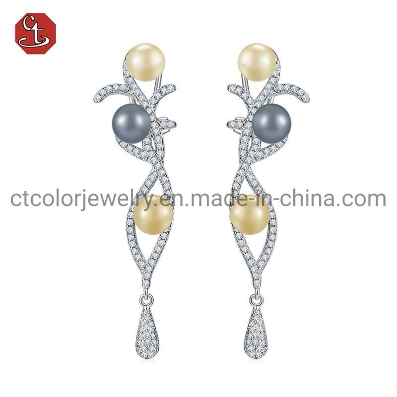 Fashion Jewellery chain of Fresh Water Pearl 925 Silver Gold Plated Earring Fine Jewelry For Women