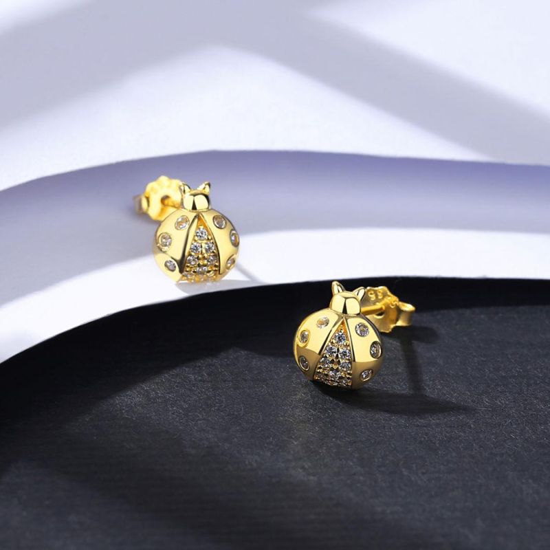 14K Gold Plated Sliver Fashion Jewelry Ladybug Earring for Women