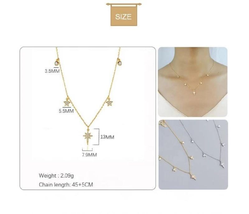 925 Sterling Silver Necklace Trendy Star with Zircon Pendant Clavicle Chain Necklace Women Light Luxury Jewelry