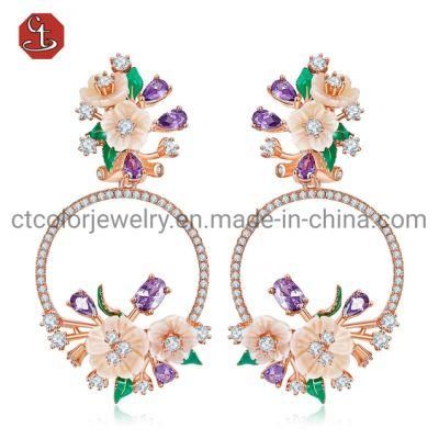 CT Color Fashion jewelry Mother of Pearl Shell Enamel Cubic Zirconia Earrings Female jewelry