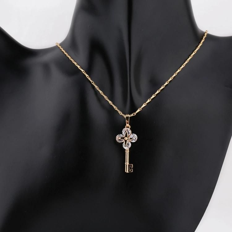Fashion Accessories Women Alloy 18K Gold Plated Silver Jewelry Chain Sets Pendant Necklace with CZ Crystal