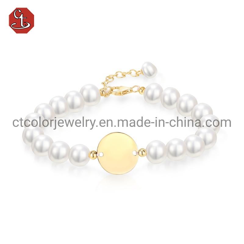 Fashion jewelry Baroque pearl FWP Bangle 925 silver Brass Unique 14K & 18K Gold plated hanging Round plaque accessory Bracelet