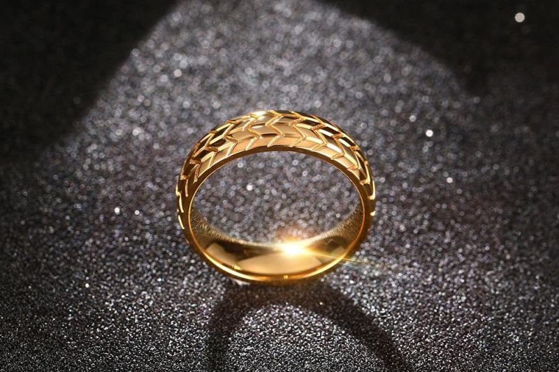316L Stainless Steel Wheel Pattern 18K Gold Plating Ring