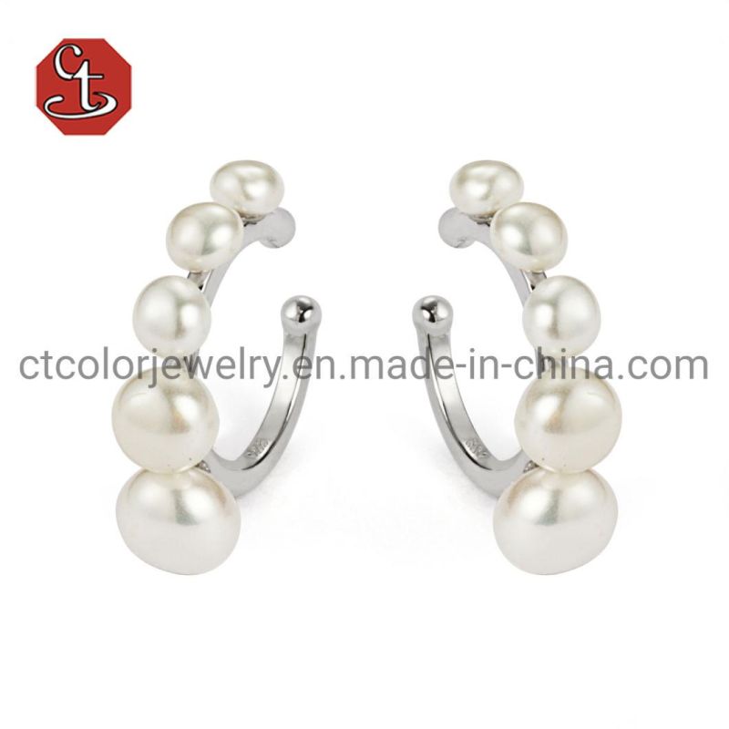 Natural Pearl Ear Cuff Round Small Clip Earrings No Piercing Handmade Silver Jewelry