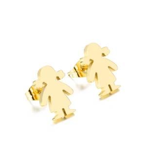 Cartoon Little Girl Gold-Plated Stainless Steel Earrings Stud
