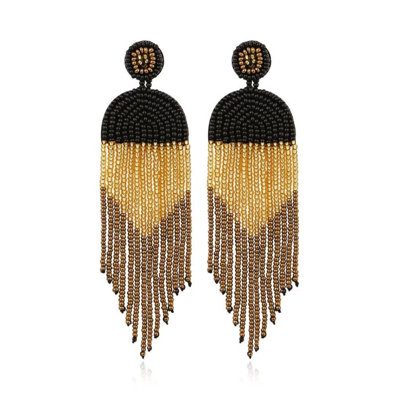 Handmade Tassel Rice Beads Bohemian Beaded Retro Jewelry Ethnic Style Exaggerated Colorful Earrings for Women