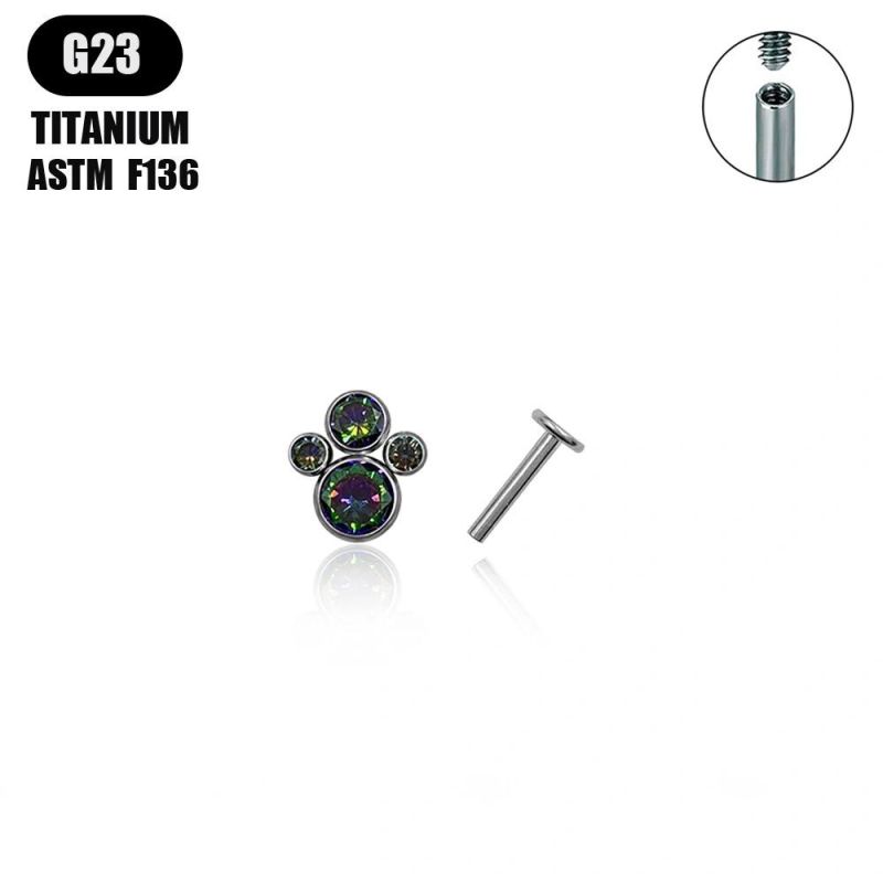 New ASTM F136 Titanium Internally Threaded Labret Setting Opal or 5A Zirconia Body Piercing