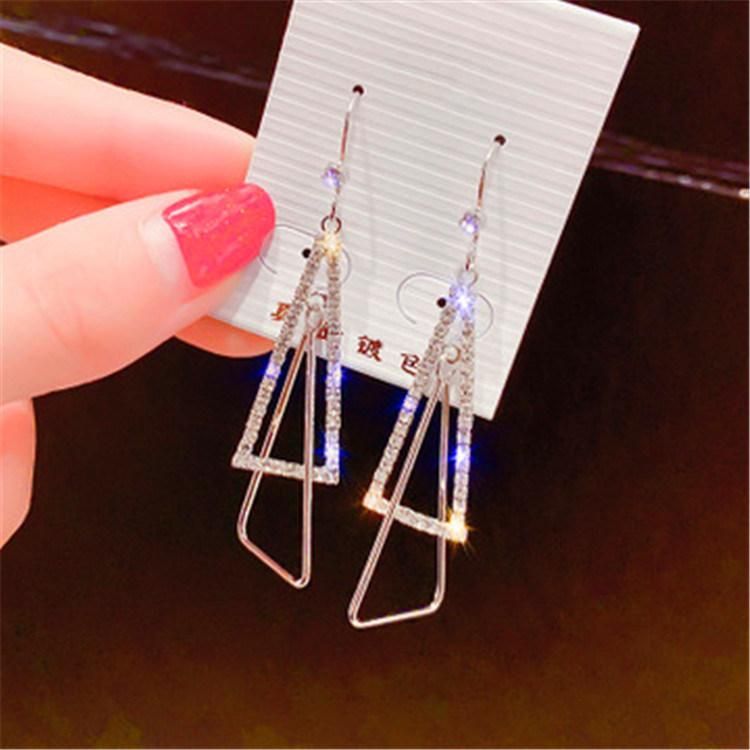 Fashion Exaggeration with Diamond Zircon Female Geometric Triangle Long Earring