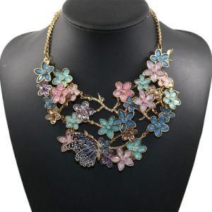 Fashion Exaggerate Alloy Long Jewelry Flower Necklace with Butterfly