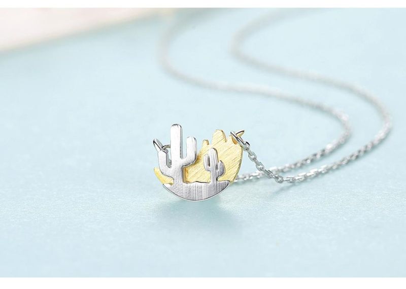 Italy Box Chain Silver Cactus Shape Pendant Necklaces