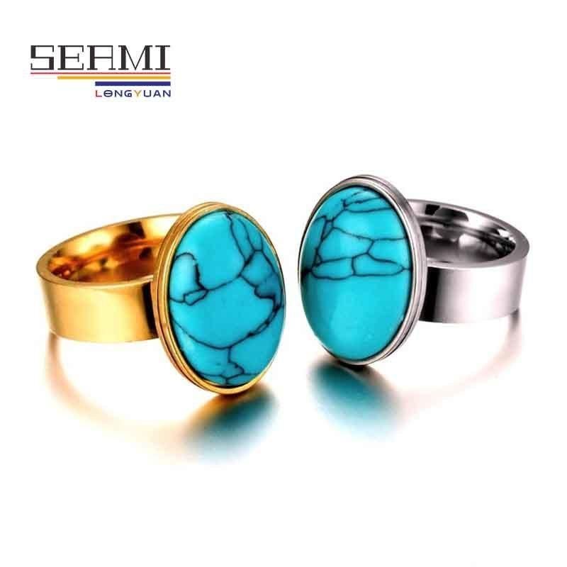 Gemstone Stainless Steel Turquoise Emerald Rings for Women Design