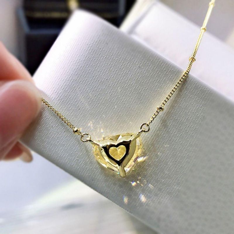 New Fashion Jewelry 925 Silver Necklace Heart Shape High Carbon Diamond Pendant Necklace