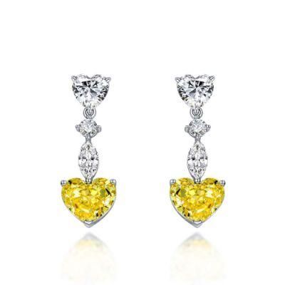 Costume Jewelry European and American High-Grade Jewelry 925 Sterling Silver Heart-Shaped Simulation Diamond Earrings