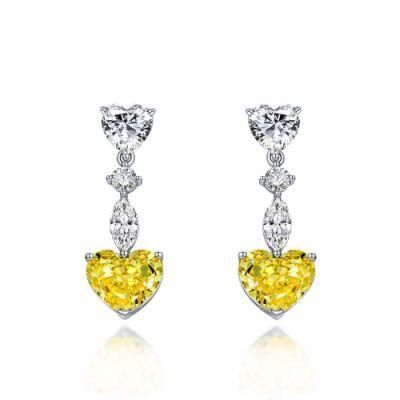 Costume Jewelry European and American High-Grade Jewelry 925 Sterling Silver Heart-Shaped Simulation Diamond Earrings