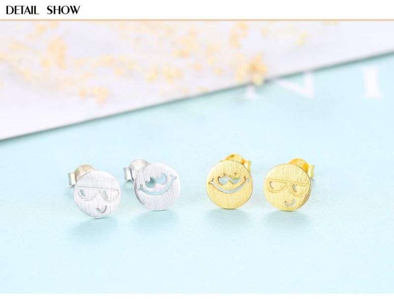 Smile Face Design Hollow out Sliver Ear Stud