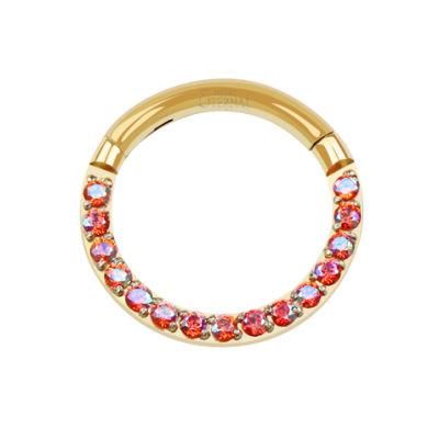 Eternal Metal ASTM F136 Titanium PVD Gold Plated Red Color Cubic Zircon CNC Setting Piercing Segment Ring Clicker