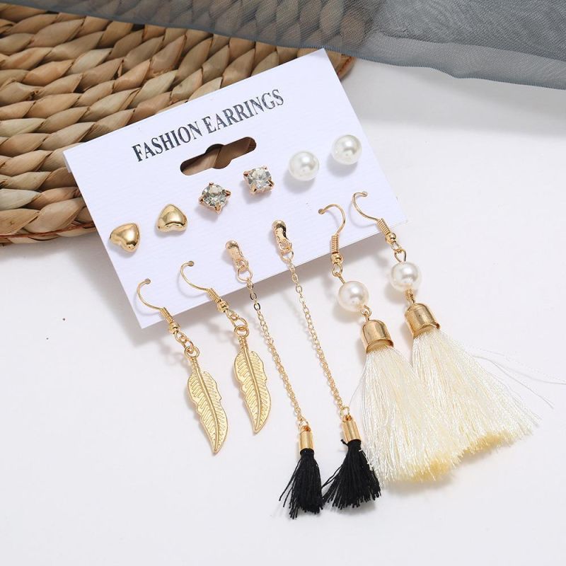 Simple Alloy Ear Set Gold Tassel Hoop and Stud Earrings Set