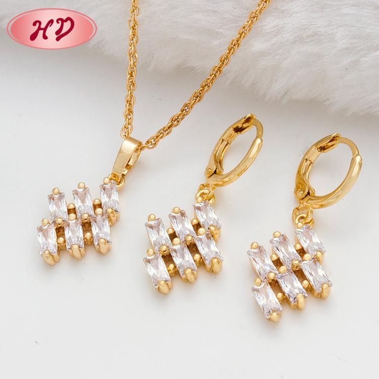 New Design 18K Gold Plated Colorful Zircon Wedding Earring Necklace Jewelry Set with CZ Stone