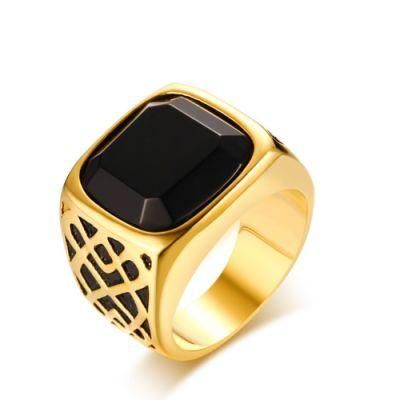 High Quality 17.5 mm Stainless Steel Black Agate Cast Ring