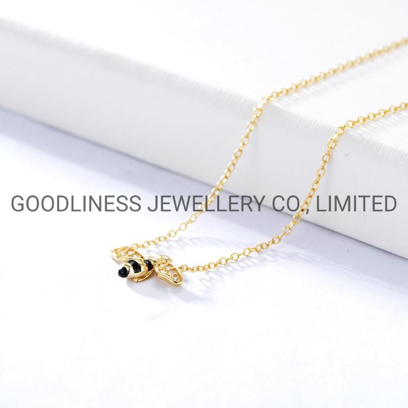 Initial 925 Sterling Silver Gold Women Insect Bee Pendant Necklace