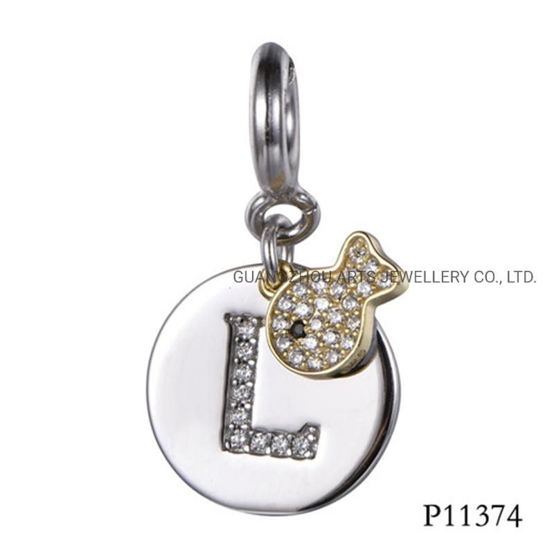 Alphabet in The Round with a Fish Accessory Silver Pendant