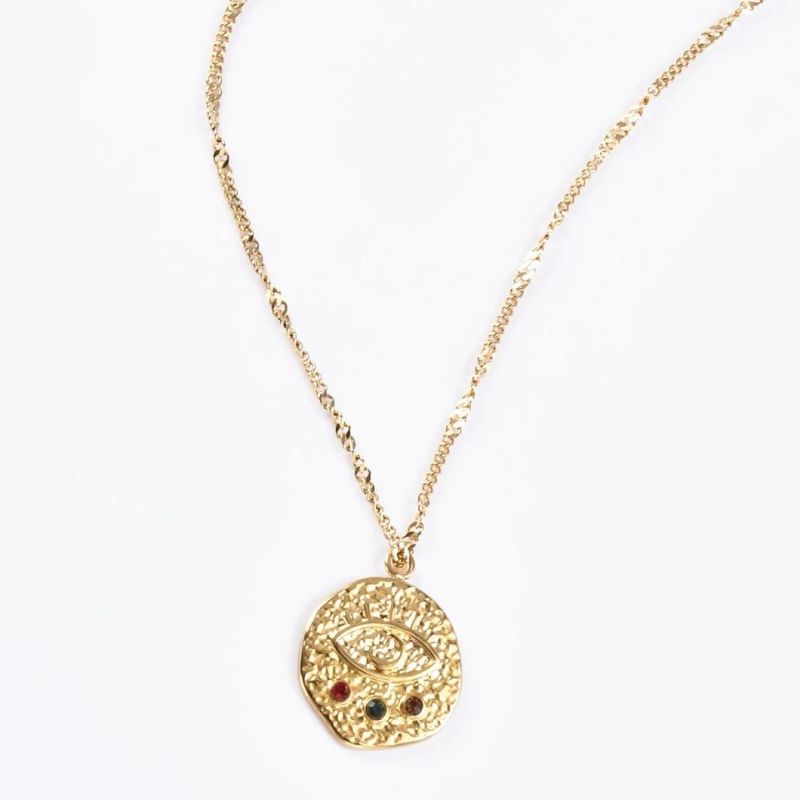 18K Gold Coated Necklace Fashion Jewelry Stainless Steel Jewellery Eyes Pendant Necklace with Zircon