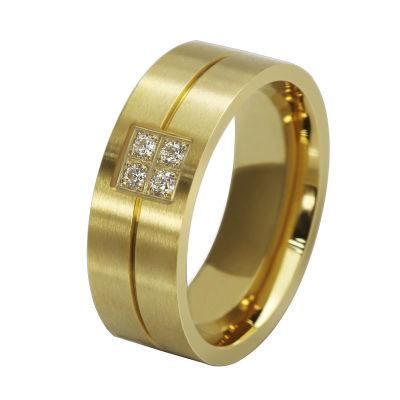 Gold Plating Men Fashion Wedding Setting 4 Stones Ring for Couple