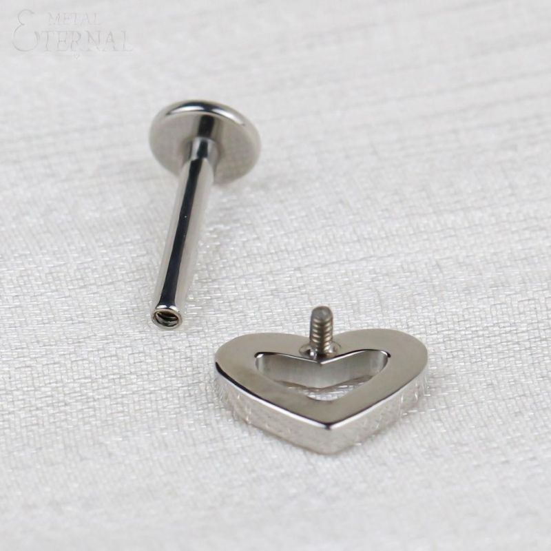 Eternal Metal ASTM F136 Titanium Hollow Heart Shaped CZ Internally Threaded Labret Piercing Jewelry