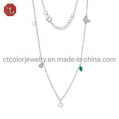 Fashion Women Elegant Jewelry 925 Silver Sterling Enamel Butterfly Chain Pendant Necklace