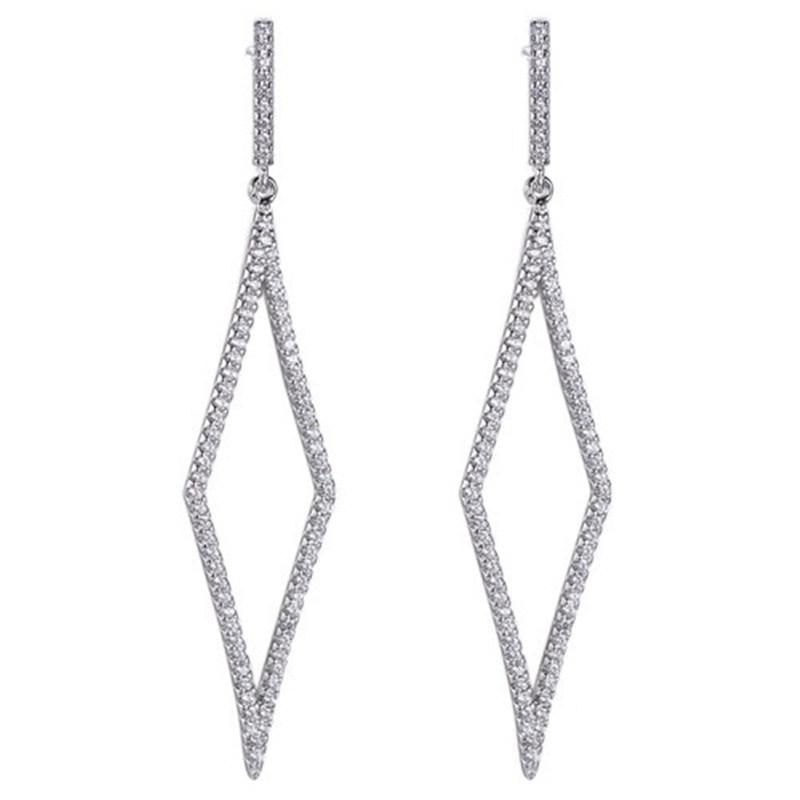 925 Silver Fashion Geometric Long White CZ Earring for Promotion Sales