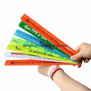 New Fashion Sport Custom Printed PVC Snap Metal Reflective Slap Bracelet for Advertising Gifts