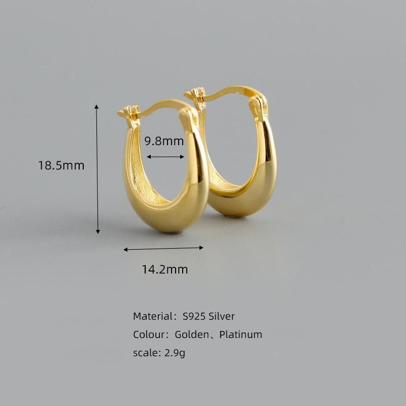 Western Jewelry Fashion S925 Silver Plain Gold U Shape Hoop Earrings