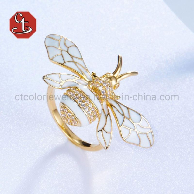 925 Sterling Silver Insect Ring Bee Animal White Enamel Jewelry Ring