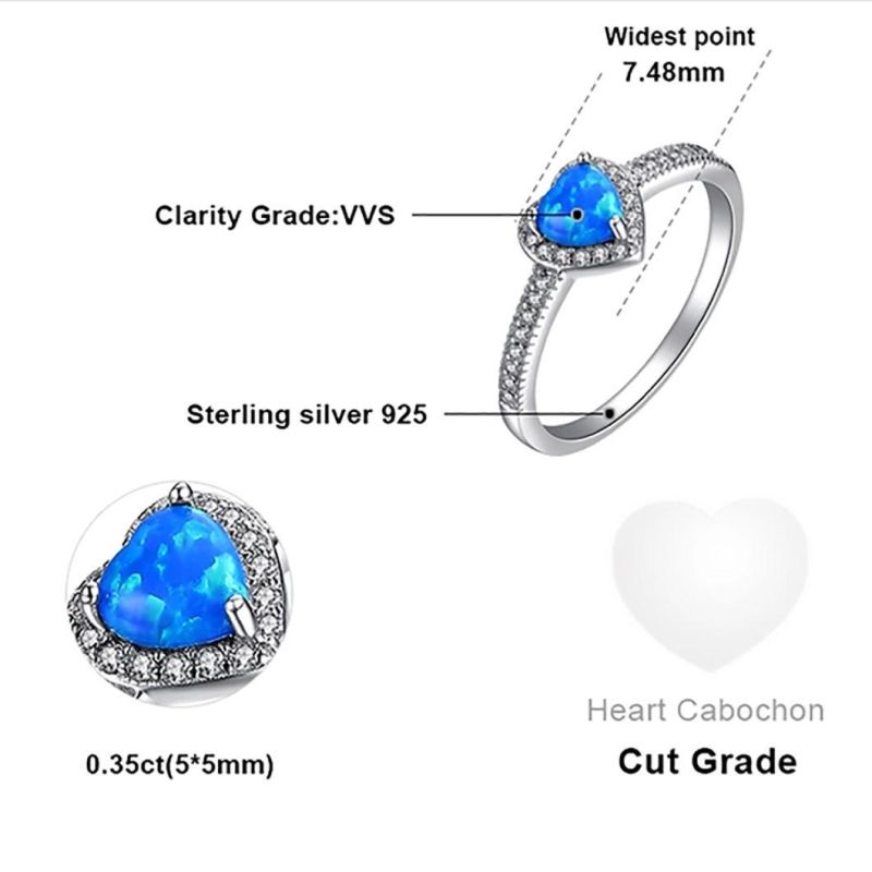 925 Sterling Silver Rings Engagement Rings Blue Opal Heart Shaped Wedding Rings Couple Rings