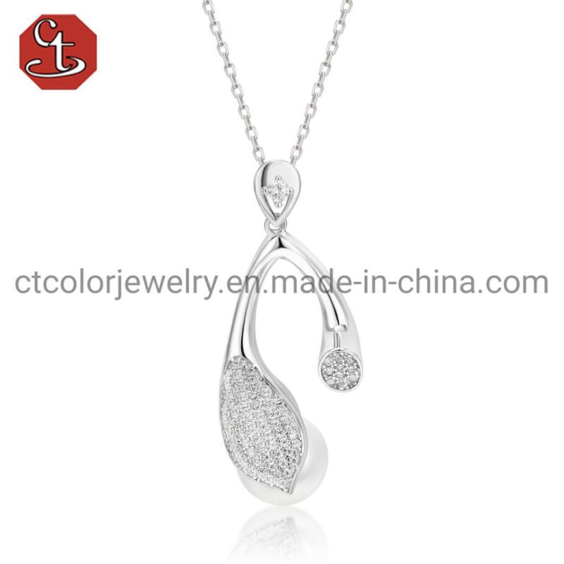 Custom Jewelry Natural Fresh water Pearl Necklace 925 Sterling Silver  Pendant Jewelry