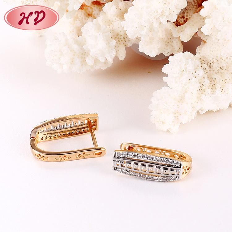 Fashion Women 18K Gold Silver Alloy Jewelry Hoop Stud Drop CZ Huggie Earrings with Crystal