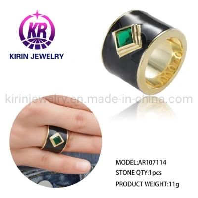 Anillo De Esmalte Men Diamond Yellow Gold Custom Black Enamel Rings for Men 925 Sterling Silver 14K Gold Plated Ring Mens Rings