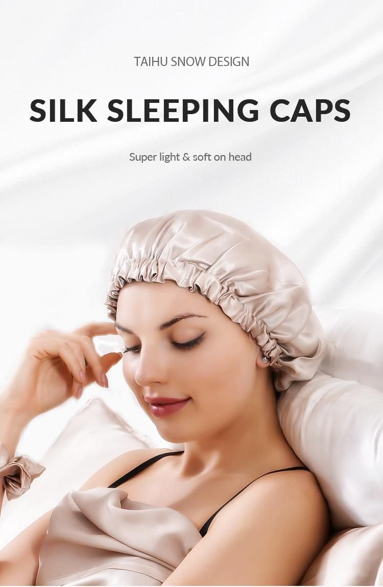 Luxurious Double Layers 100% Silk Night Sleep Cap Adjustable Silk Bonnet