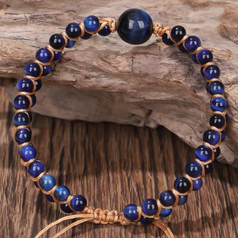 Tiger Eye Lava Rock Men′s Anxiety Bracelet, Stress Relief Adjustable Tiger Eye Bracelet Aromatherapy Essential Oil Diffuser Lava Bracelet Men′s Gift