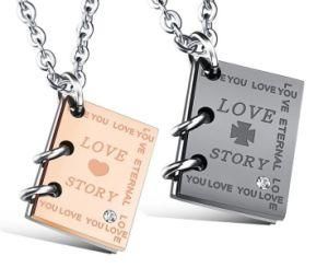 Romantic &quot;Love Story&quot; Book Pendant Couple Necklace Black Gold-Color Stainless Steel Wedding Necklaces