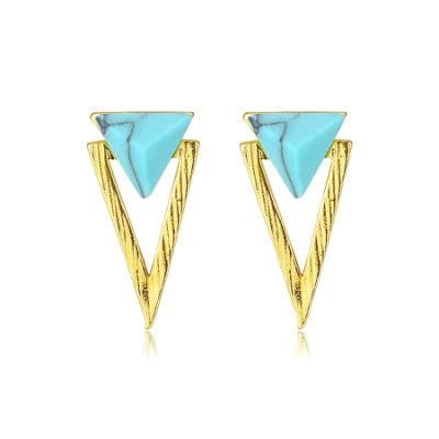 Triangle Inlaid Zircon Gold-Plated Silver Earrings Stud