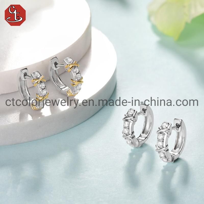Fashion Jewelry Micro Setting Cubic Zirconia Hoop Earrings 925 Silver Jewelry Earring